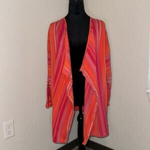 J Jill Women's Long Sleeve Draped Cardigan Vibrant Stripes Clementine Medium